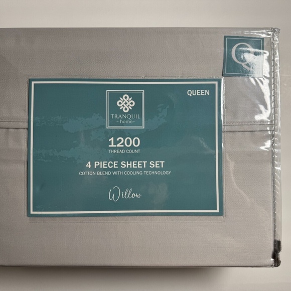 Tranquil Home Willow 1200 Thread Count Queen Sheet Set Light Grey - Picture 2 of 3